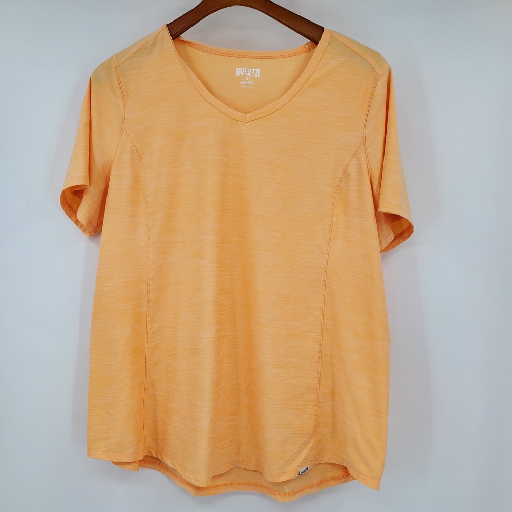 Duluth Trading Co Armachillo Orange Space Dye V-Neck Performance Tee 1X Moisture